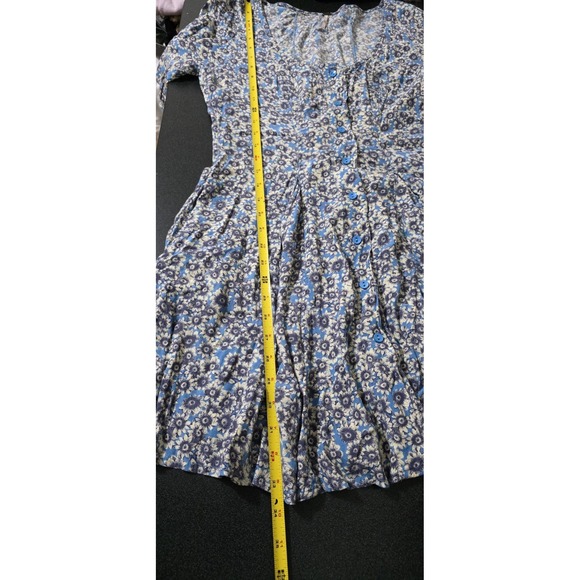 Free People Blue Floral Print Sun Dress Laced Up Mini Sleeves Back M Boho Fairy - Picture 13 of 14